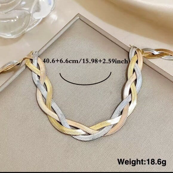 Fashion Necklace and Earring Women Three Tones Sainless Steel Jewelry Set - Picture 2 of 5